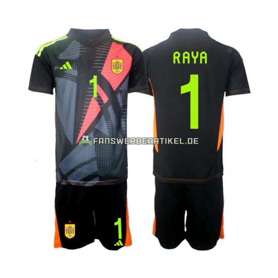 David Raya 1 Torwart Trikot Spanien Kinder Auswärtsausrüstung Euro 2024 Kurzarm