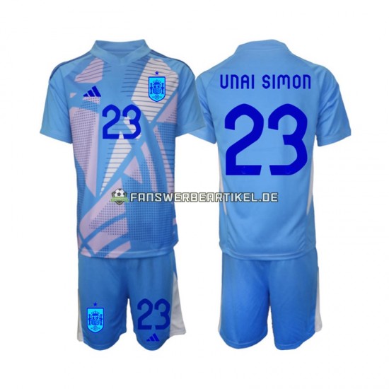 Unai Simon 23 Torwart Trikot Spanien Kinder Heimausrüstung Euro 2024 Kurzarm