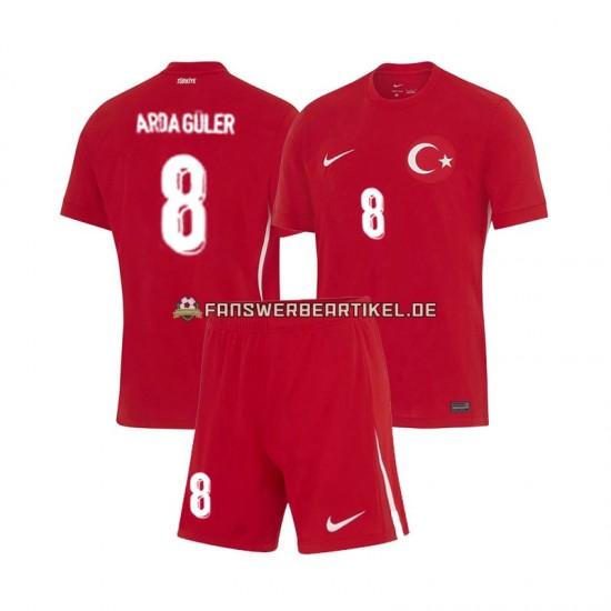 Arda Guler 8 Trikot Türkei Kinder Auswärtsausrüstung Euro 2024 Kurzarm