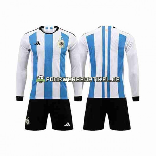 3 Stars Trikot Argentinien Kinder Heimausrüstung WM 2022 Langarm