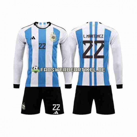 3 Stars Lautaro Martinez 22 Trikot Argentinien Kinder Heimausrüstung WM 2022 Langarm