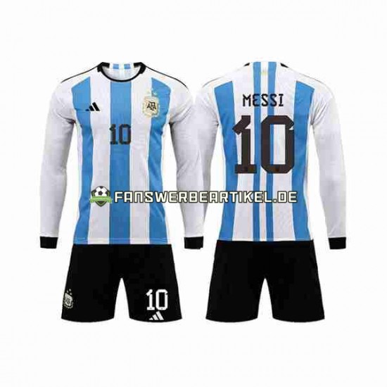 3 Stars Lionel Messi 10 Trikot Argentinien Kinder Heimausrüstung WM 2022 Langarm