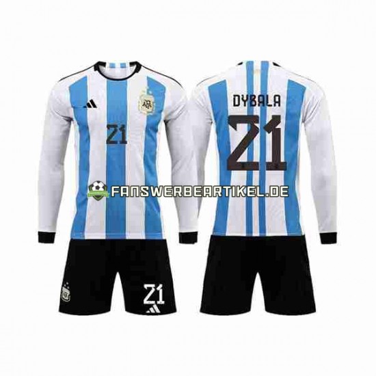 3 Stars Paulo Dybala 21 Trikot Argentinien Kinder Heimausrüstung WM 2022 Langarm