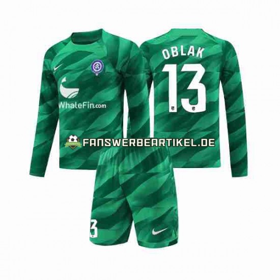 Jan Oblak 13 Torwart Trikot Atlético Madrid Kinder Auswärtsausrüstung 2023-2024 Langarm