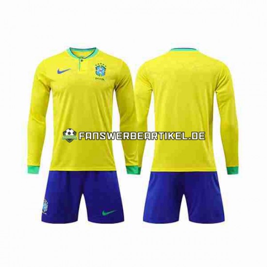 Trikot Brasilien Kinder Heimausrüstung WM 2022 Langarm