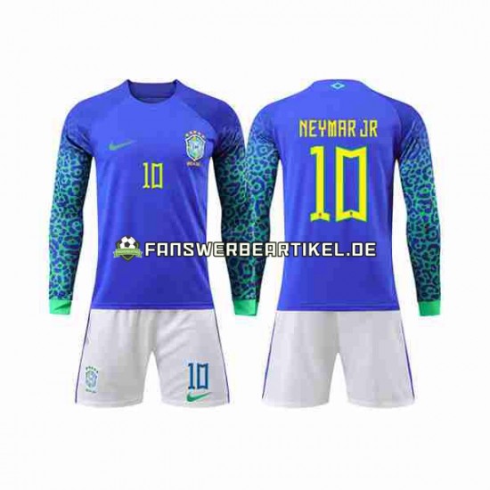 Neymar Jr 10 Trikot Brasilien Kinder Auswärtsausrüstung WM 2022 Langarm