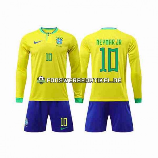 Neymar Jr 10 Trikot Brasilien Kinder Heimausrüstung WM 2022 Langarm