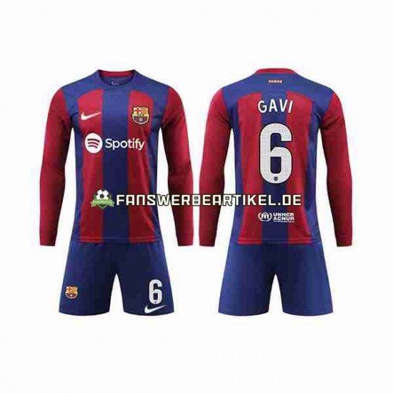 GAVI 6 Trikot FC Barcelona Kinder Heimausrüstung 2023-2024 Langarm