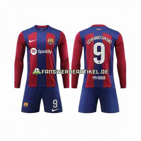 LEWANDOWSKI 9 Trikot FC Barcelona Kinder Heimausrüstung 2023-2024 Langarm