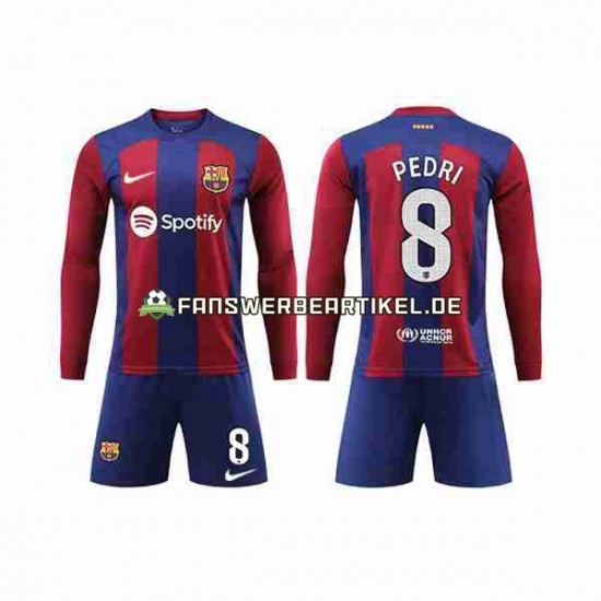 Pedri 8 Trikot FC Barcelona Kinder Heimausrüstung 2023-2024 Langarm