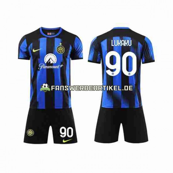 Lukaku 90 Trikot Inter Mailand Kinder Heimausrüstung 2023-2024 Kurzarm