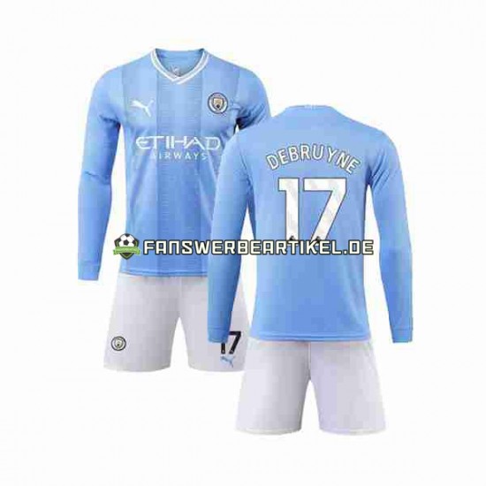 Kevin De Bruyne 17 Trikot Manchester City Kinder Heimausrüstung 2023-2024 Langarm