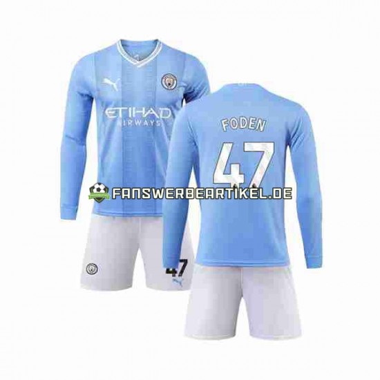 Phil Foden 47 Trikot Manchester City Kinder Heimausrüstung 2023-2024 Langarm