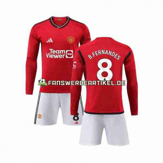 B Fernandes 8 Trikot Manchester United Kinder Heimausrüstung 2023-2024 Langarm