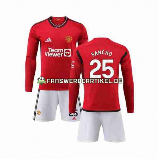 Sancho 25 Trikot Manchester United Kinder Heimausrüstung 2023-2024 Langarm