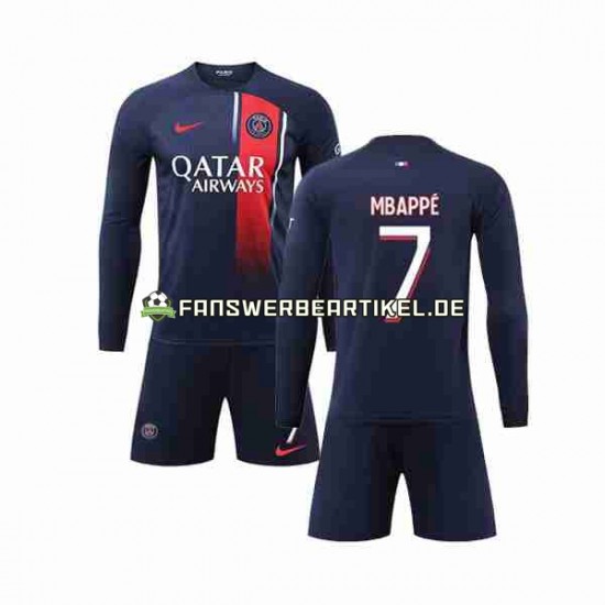 Kylian Mbappe 7 Trikot Paris Saint-Germain Kinder Heimausrüstung 2023-2024 Langarm