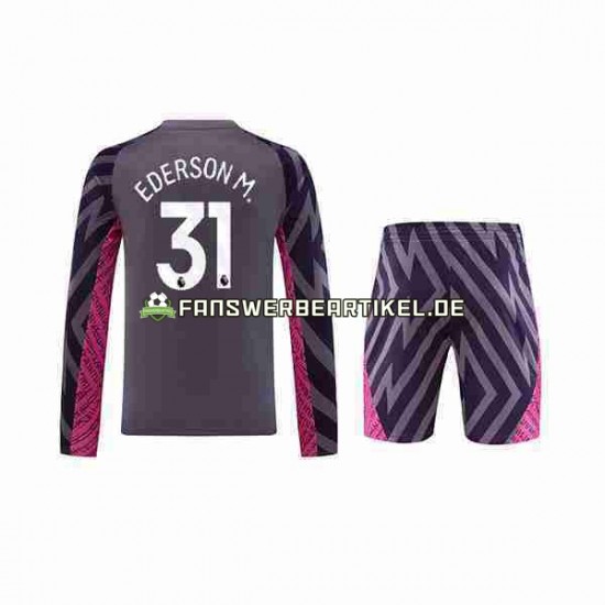 Ederson Moraes 31 Torwart Trikot Manchester City Kinder Auswärtsausrüstung 2023-2024 Langarm