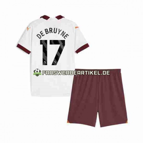 Kevin De Bruyne 17 Trikot Manchester City Kinder Auswärtsausrüstung 2023-2024 Kurzarm