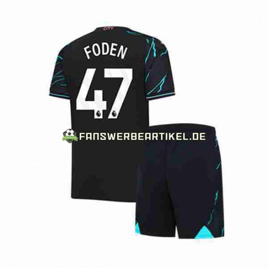 Phil Foden 47 Trikot Manchester City Kinder Ausweich ausrüstung 2023-2024 Kurzarm