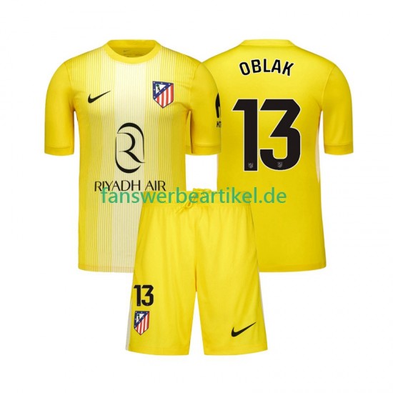 Jan Oblak 13 Torwart Trikot Atlético Madrid Kinder Heimausrüstung 2025-2026 Kurzarm