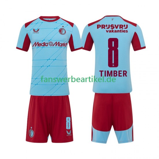 Quinten Timber 8 Trikot Feyenoord Rotterdam Kinder Ausweich ausrüstung 2025-2026 Kurzarm