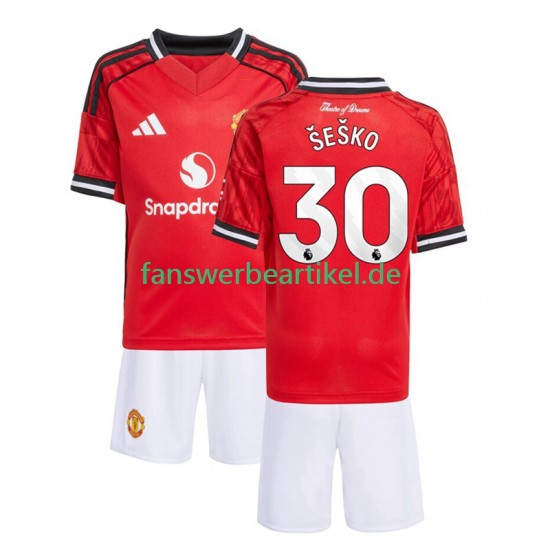 Benjamin Sesko 30 Trikot Manchester United Kinder Heimausrüstung 2025-2026 Kurzarm