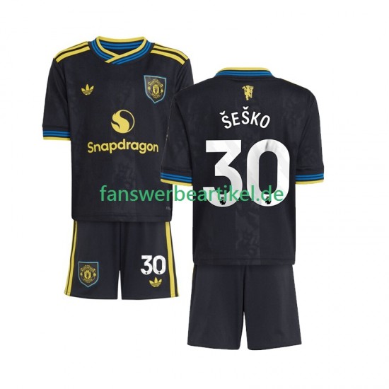Benjamin Sesko 30 Trikot Manchester United Kinder Ausweich ausrüstung 2025-2026 Kurzarm