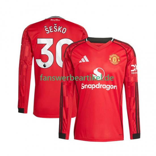 Benjamin Sesko 30 Trikot Manchester United Herren Heimausrüstung 2025-2026 Langarm