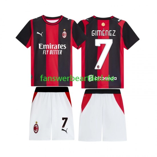 Gimenez 7 Trikot AC Mailand Kinder Heimausrüstung 2026-2027 Kurzarm