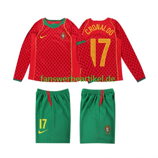 Cristiano Ronaldo 17 Retro Trikot Portugal Kinder Heimausrüstung 2004 Langarm