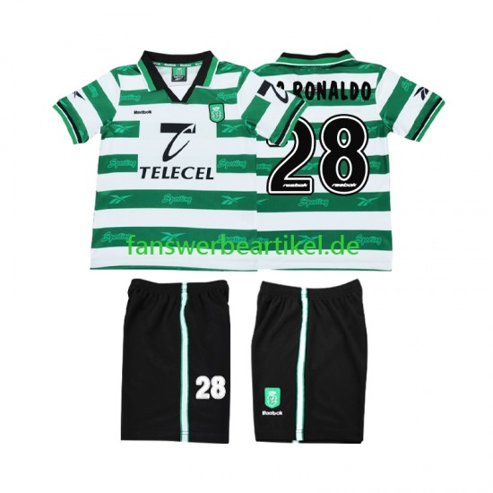 Cristiano Ronaldo 28 Retro 2000 Trikot Sporting CP Kinder Heimausrüstung 1999 Kurzarm