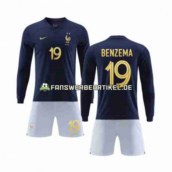 Benzema 19 Trikot Frankreich Kinder Heimausrüstung WM 2022 Langarm