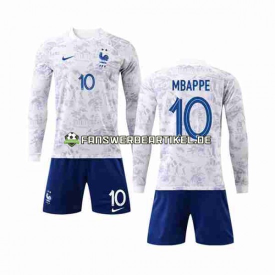 Mbappe 10 Trikot Frankreich Kinder Auswärtsausrüstung WM 2022 Langarm