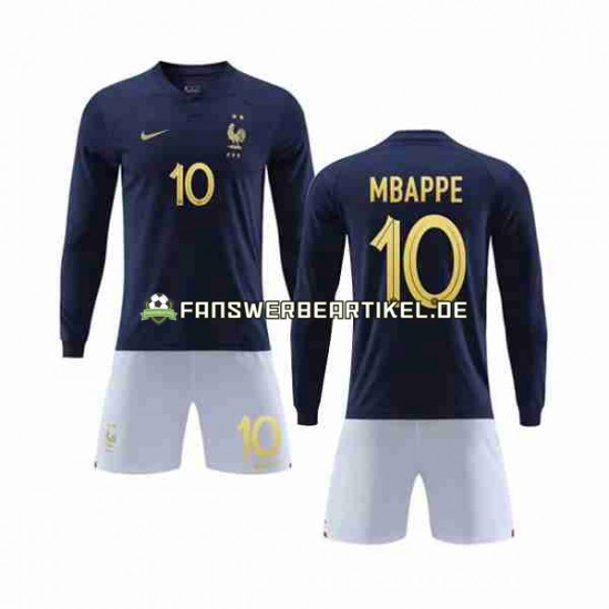 Mbappe 10 Trikot Frankreich Kinder Heimausrüstung WM 2022 Langarm