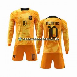 Memphis 10 Trikot Niederlande Kinder Heimausrüstung WM 2022 Langarm