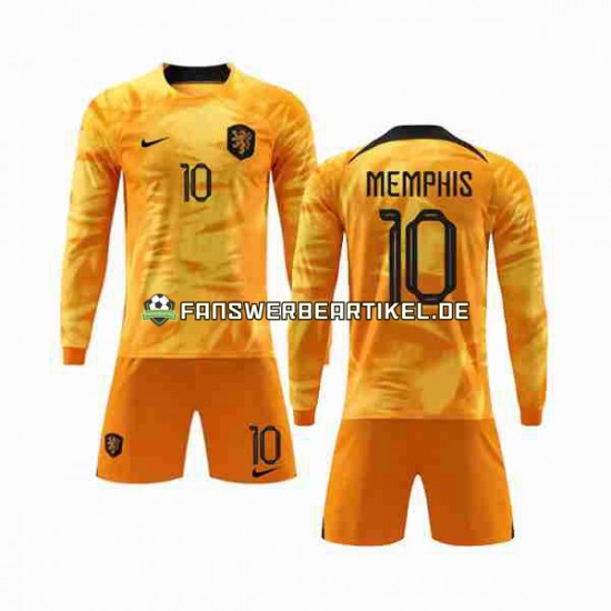 Memphis 10 Trikot Niederlande Kinder Heimausrüstung WM 2022 Langarm