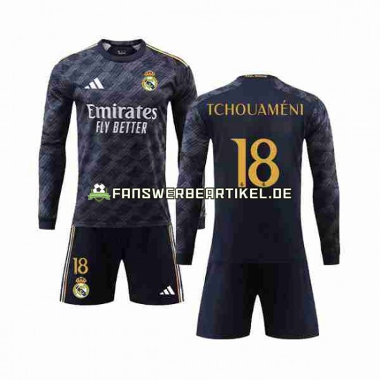 Aurelien Tchouameni 18 Trikot Real Madrid Kinder Auswärtsausrüstung 2023-2024 Langarm