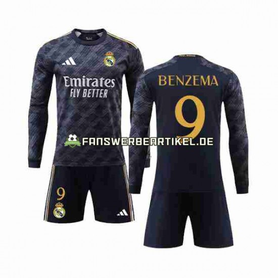 Benzema 9 Trikot Real Madrid Kinder Auswärtsausrüstung 2023-2024 Langarm