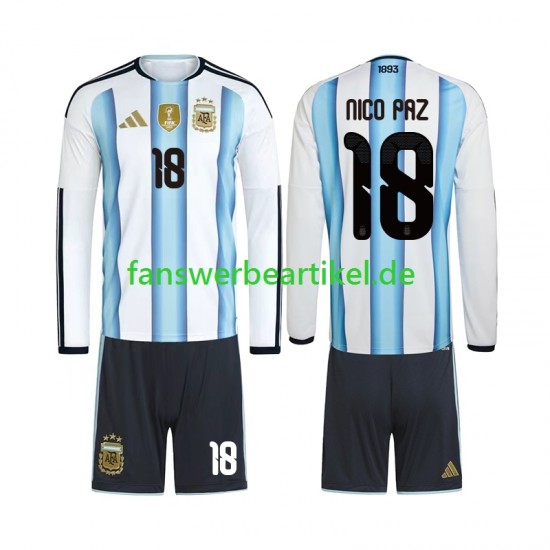 Nico Paz 18 Trikot Argentinien Kinder Heimausrüstung WM 2026 Langarm