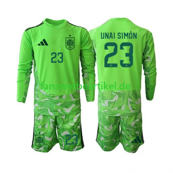 Unai Simon 23 6th Green color Torwart Trikot Spanien Kinder WM 2026 Langarm