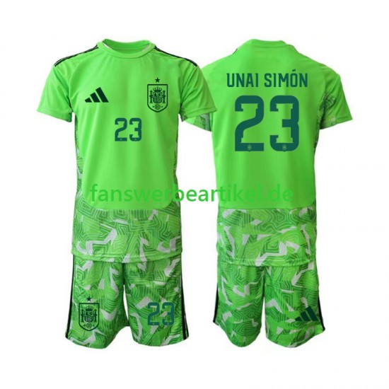 Unai Simon 23 6th Green color Torwart Trikot Spanien Kinder WM 2026 Kurzarm