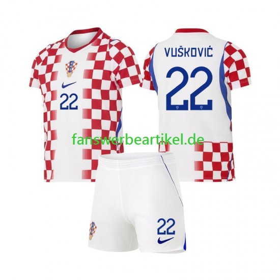 Luka Vuskovic 22 Trikot Kroatien Kinder Heimausrüstung WM 2026 Kurzarm