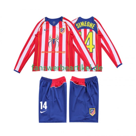 SIMEONE 14 Retro 2005 Trikot Atlético Madrid Kinder Heimausrüstung 2004 Langarm