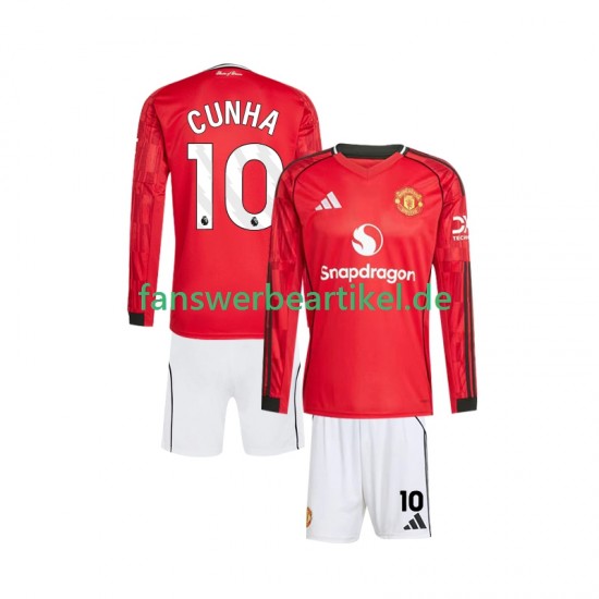 Matheus Cunha 10 Trikot Manchester United Kinder Heimausrüstung 2025-2026 Langarm