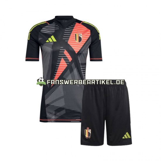 Torwart Trikot Belgien Kinder Heimausrüstung Schwarz Euro 2024 Kurzarm