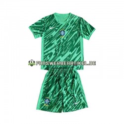 Torwart Trikot Brasilien Kinder Ausweich ausrüstung Grün 2024 Kurzarm