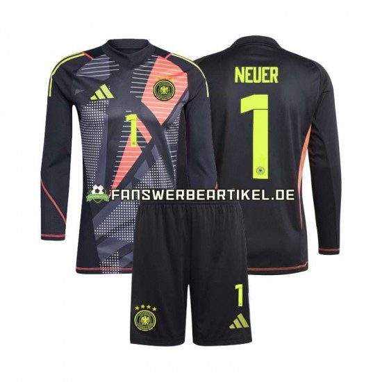 Manuel Neuer 1 Torwart Trikot Deutschland Kinder Heimausrüstung Schwarz Euro 2024 Langarm