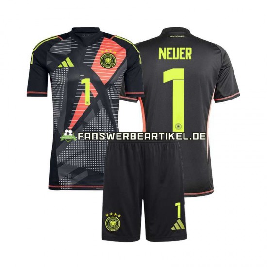 Manuel Neuer 1 Torwart Trikot Deutschland Kinder Heimausrüstung Schwarz Euro 2024 Kurzarm