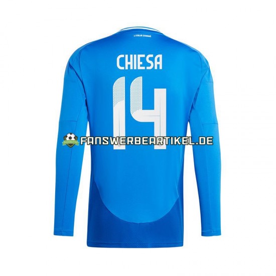 Chiesa 14 Trikot Italien Herren Heimausrüstung Blau Euro 2024 Langarm