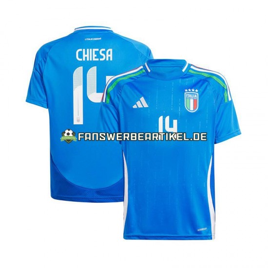 Chiesa 14 Trikot Italien Herren Heimausrüstung Blau Euro 2024 Kurzarm